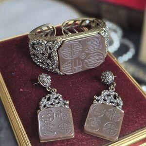 Heidi Daus Asian Motif Pavé Bracelet & Earrings Set